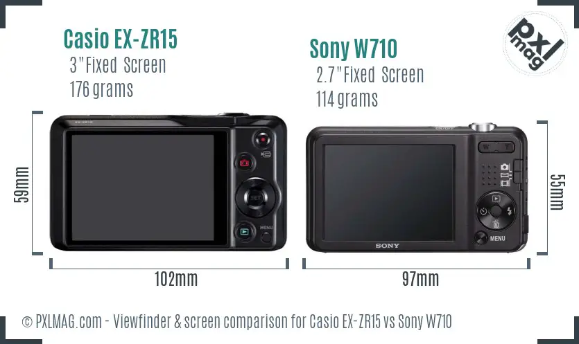 Casio EX-ZR15 vs Sony W710 Screen and Viewfinder comparison