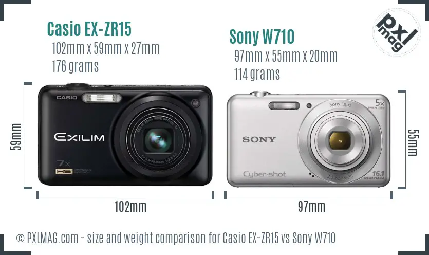 Casio EX-ZR15 vs Sony W710 size comparison