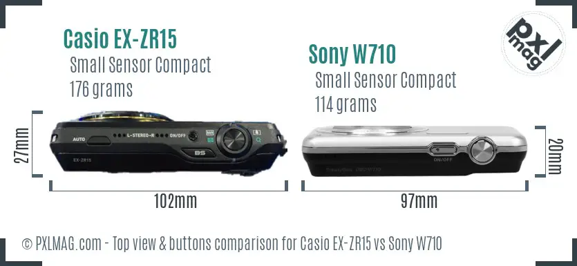 Casio EX-ZR15 vs Sony W710 top view buttons comparison