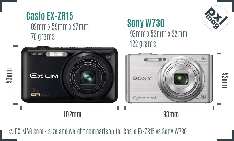 Casio EX-ZR15 vs Sony W730 size comparison Casio EX-ZR15 vs Sony W730 size comparison