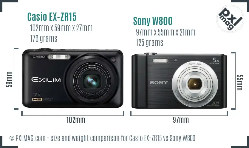 Casio EX-ZR15 vs Sony W800 size comparison Casio EX-ZR15 vs Sony W800 size comparison