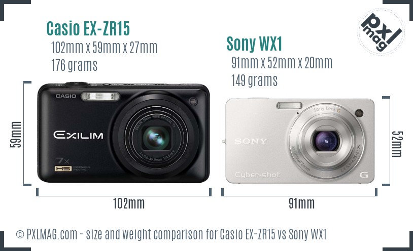 Casio EX-ZR15 vs Sony WX1 size comparison