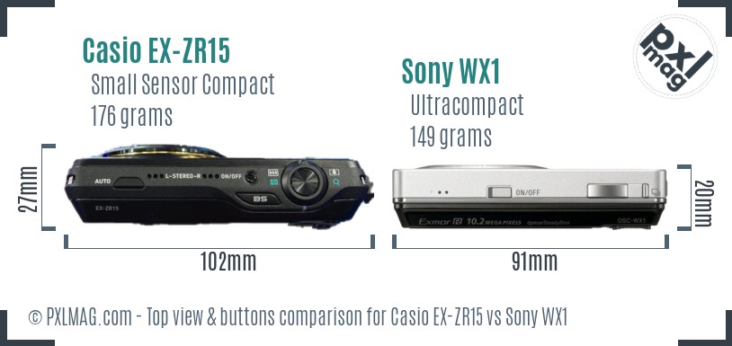 Casio EX-ZR15 vs Sony WX1 top view buttons comparison