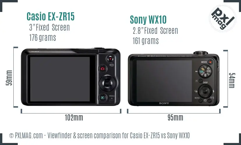 Casio EX-ZR15 vs Sony WX10 Screen and Viewfinder comparison