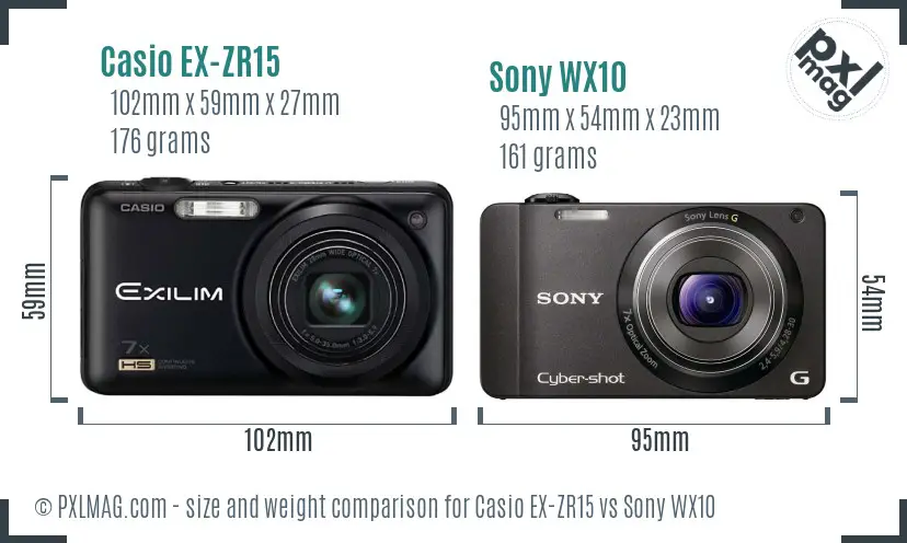 Casio EX-ZR15 vs Sony WX10 size comparison