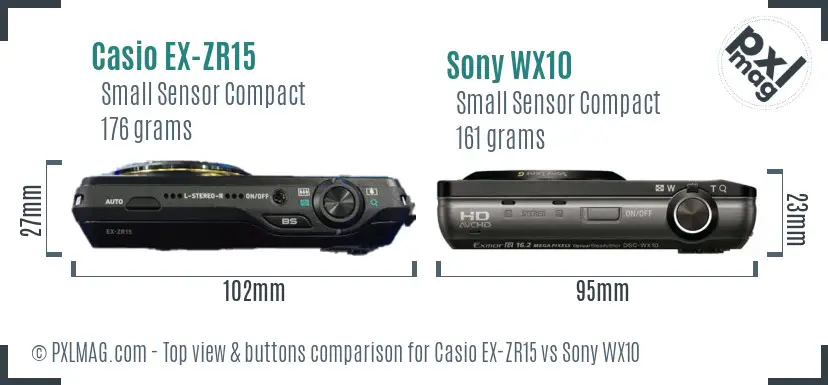 Casio EX-ZR15 vs Sony WX10 top view buttons comparison