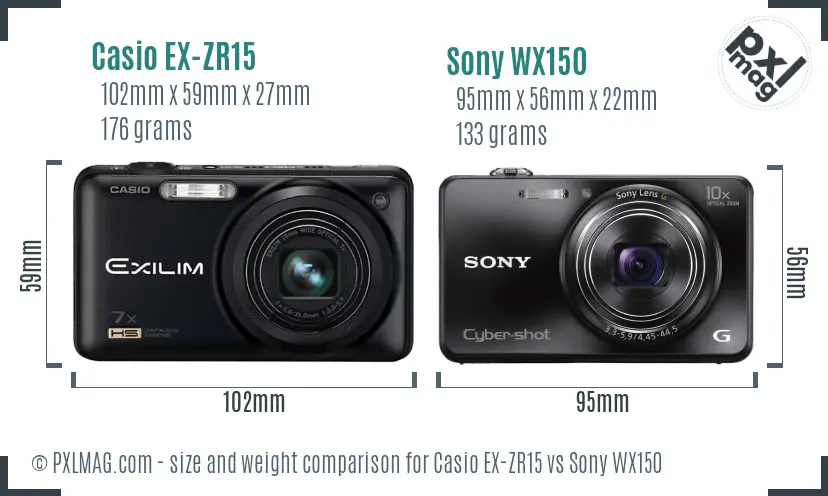 Casio EX-ZR15 vs Sony WX150 size comparison Casio EX-ZR15 vs Sony WX150 size comparison