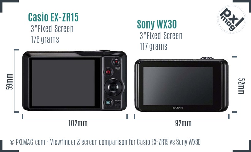 Casio EX-ZR15 vs Sony WX30 Screen and Viewfinder comparison