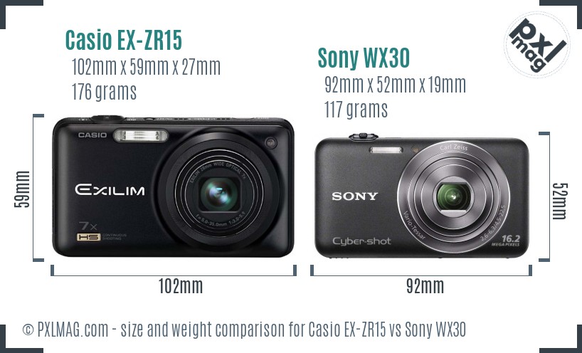 Casio EX-ZR15 vs Sony WX30 size comparison Casio EX-ZR15 vs Sony WX30 size comparison