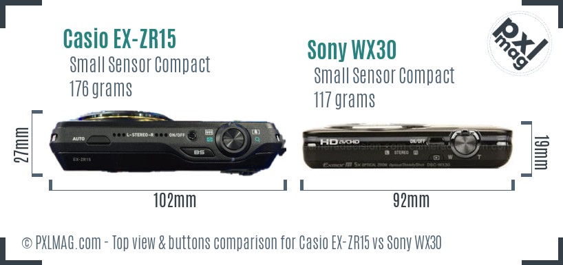 Casio EX-ZR15 vs Sony WX30 top view buttons comparison