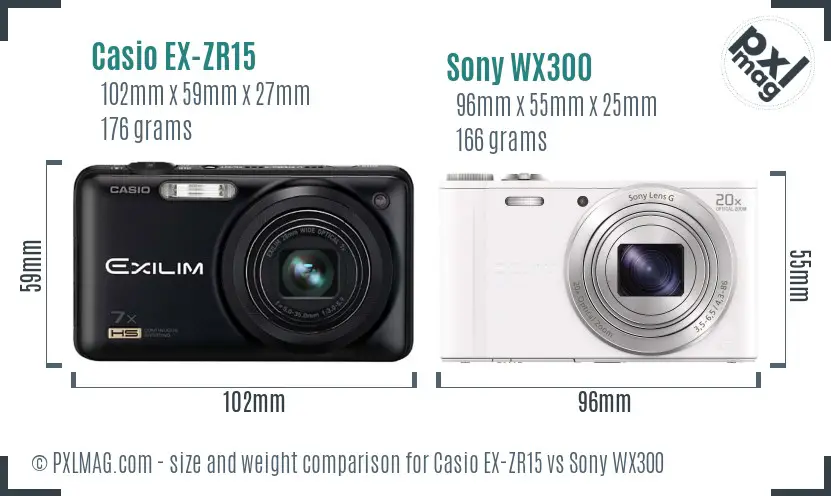 Casio EX-ZR15 vs Sony WX300 size comparison