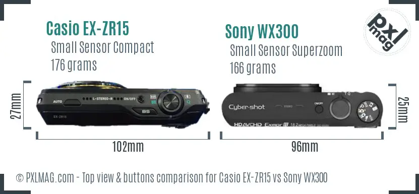 Casio EX-ZR15 vs Sony WX300 top view buttons comparison