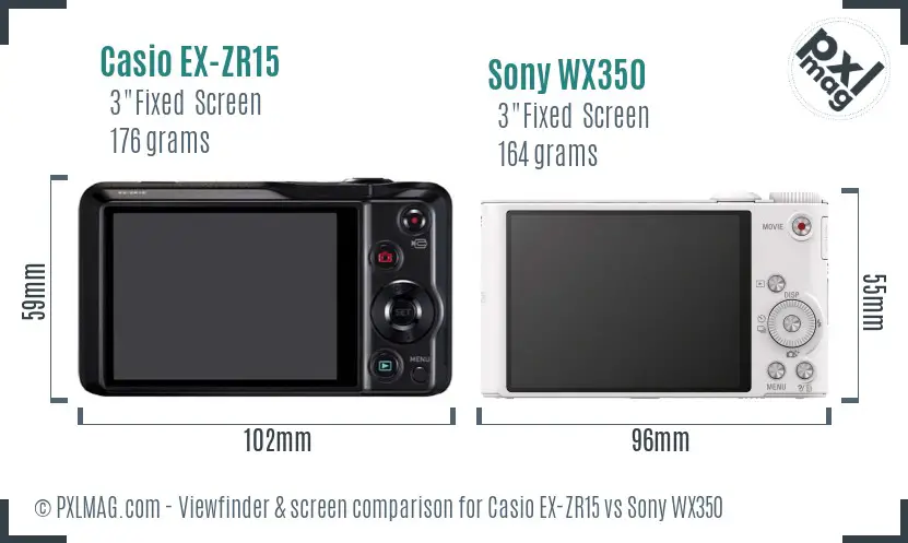 Casio EX-ZR15 vs Sony WX350 Screen and Viewfinder comparison