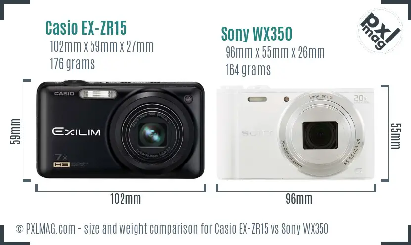 Casio EX-ZR15 vs Sony WX350 size comparison