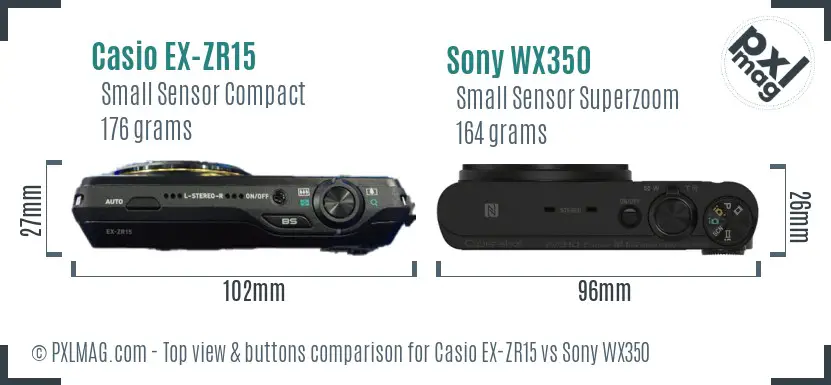 Casio EX-ZR15 vs Sony WX350 top view buttons comparison