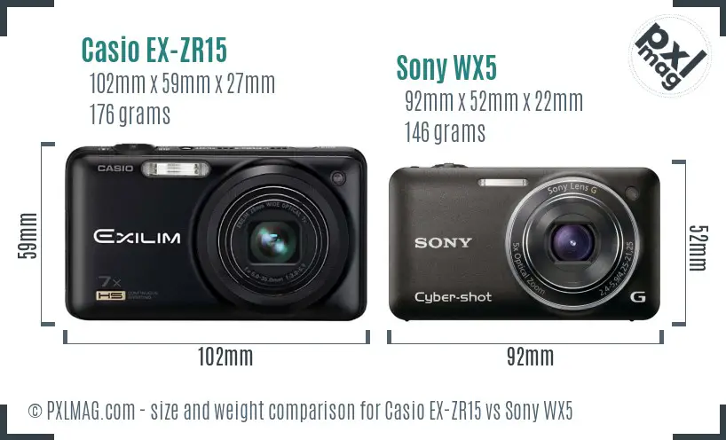 Casio EX-ZR15 vs Sony WX5 size comparison