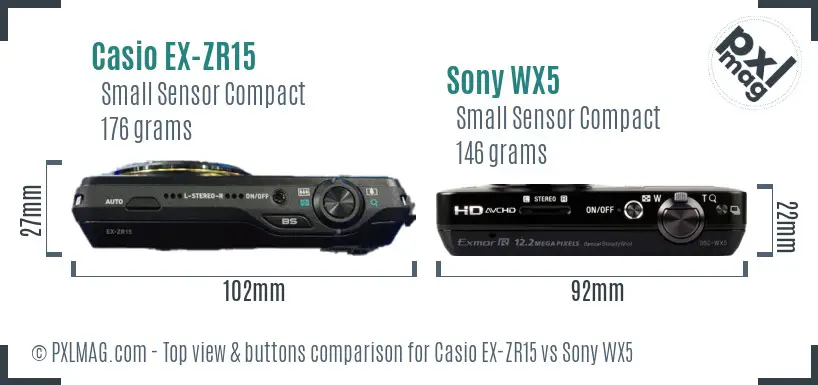 Casio EX-ZR15 vs Sony WX5 top view buttons comparison