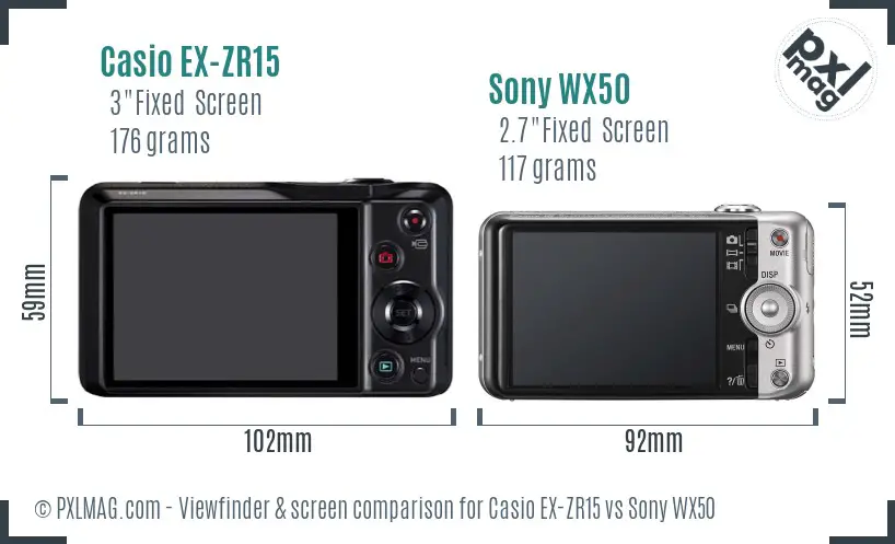 Casio EX-ZR15 vs Sony WX50 Screen and Viewfinder comparison