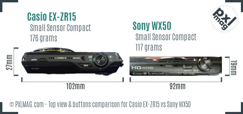 Casio EX-ZR15 vs Sony WX50 top view buttons comparison