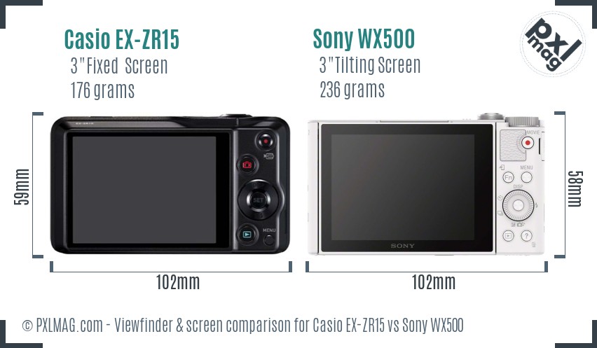 Casio EX-ZR15 vs Sony WX500 Screen and Viewfinder comparison