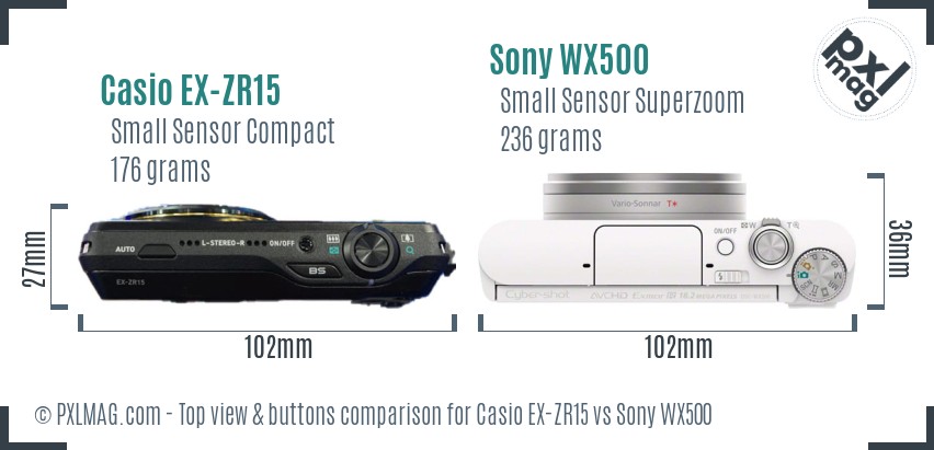 Casio EX-ZR15 vs Sony WX500 top view buttons comparison