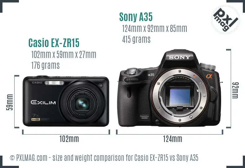 Casio EX-ZR15 vs Sony A35 size comparison Casio EX-ZR15 vs Sony A35 size comparison