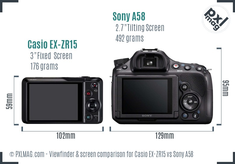 Casio EX-ZR15 vs Sony A58 Screen and Viewfinder comparison