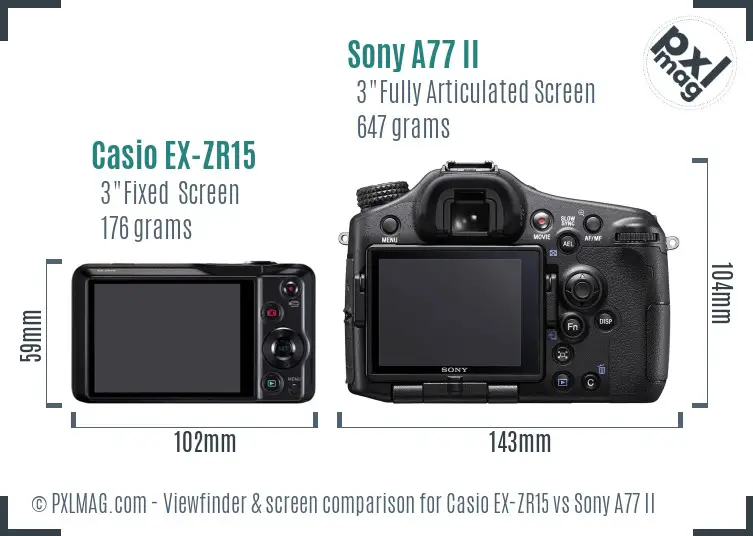 Casio EX-ZR15 vs Sony A77 II Screen and Viewfinder comparison Casio EX-ZR15 vs Sony A77 II Screen and Viewfinder comparison