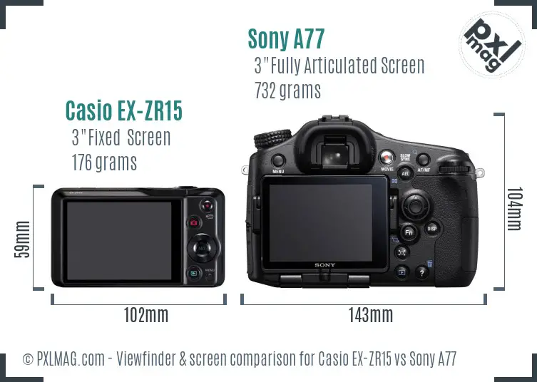Casio EX-ZR15 vs Sony A77 Screen and Viewfinder comparison