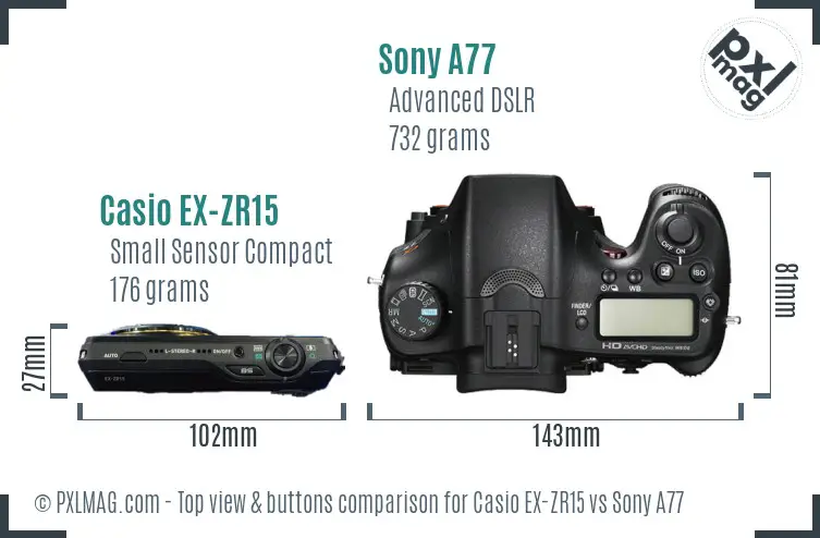 Casio EX-ZR15 vs Sony A77 top view buttons comparison
