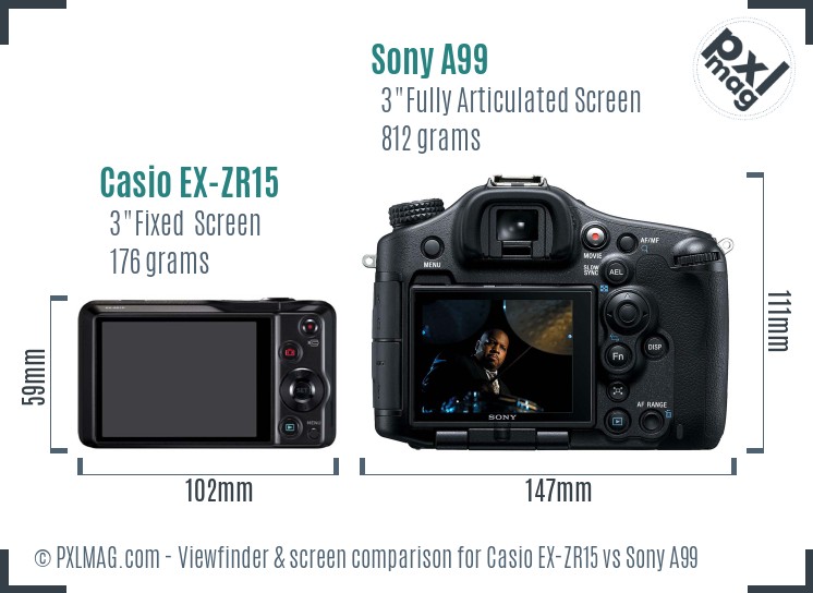 Casio EX-ZR15 vs Sony A99 Screen and Viewfinder comparison