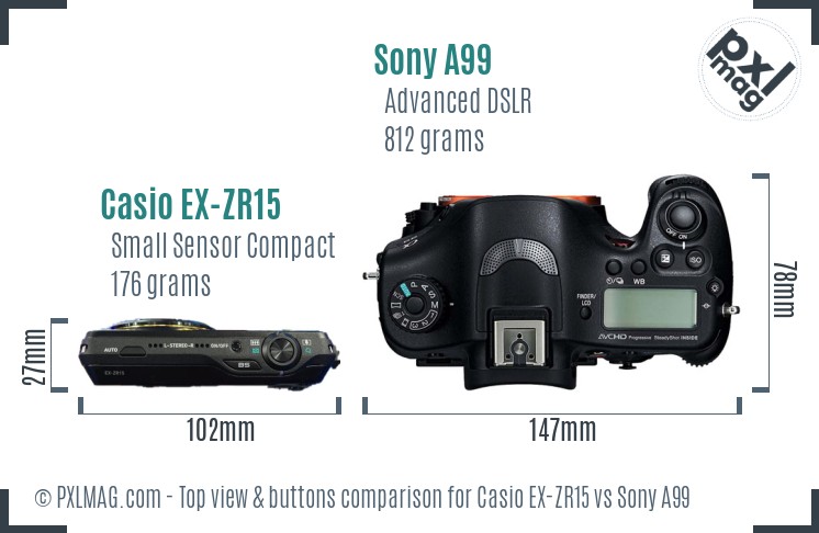 Casio EX-ZR15 vs Sony A99 top view buttons comparison