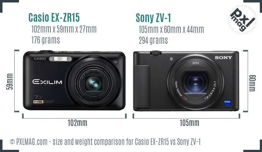 Casio EX-ZR15 vs Sony ZV-1 size comparison