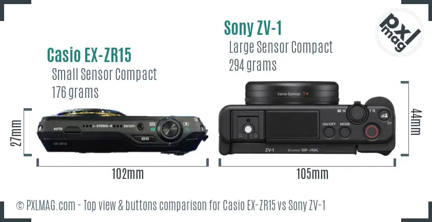 Casio EX-ZR15 vs Sony ZV-1 top view buttons comparison