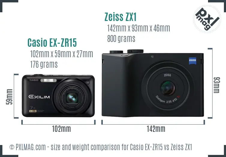 Casio EX-ZR15 vs Zeiss ZX1 size comparison