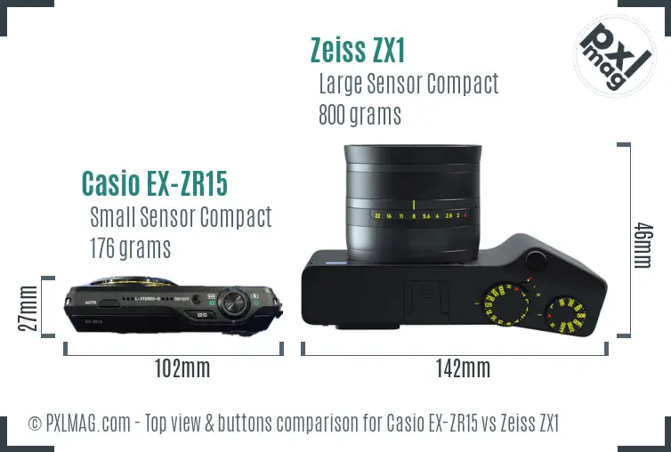 Casio EX-ZR15 vs Zeiss ZX1 top view buttons comparison