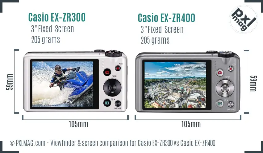 Casio EX-ZR300 vs Casio EX-ZR400 Screen and Viewfinder comparison