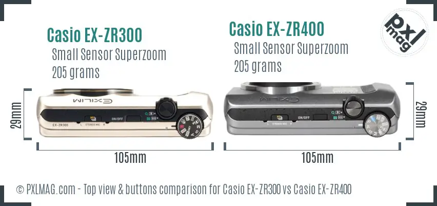 Casio EX-ZR300 vs Casio EX-ZR400 top view buttons comparison
