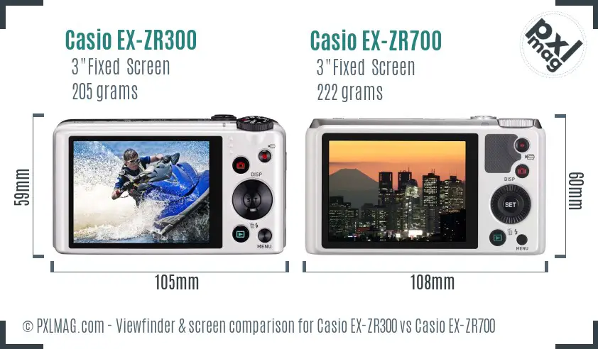 Casio EX-ZR300 vs Casio EX-ZR700 Screen and Viewfinder comparison