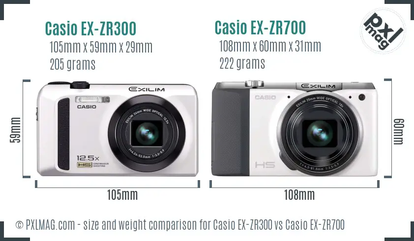 Casio EX-ZR300 vs Casio EX-ZR700 size comparison