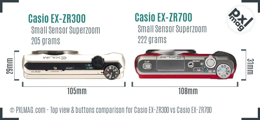 Casio EX-ZR300 vs Casio EX-ZR700 top view buttons comparison