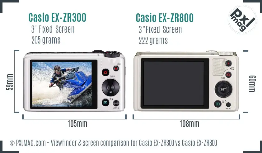 Casio EX-ZR300 vs Casio EX-ZR800 Screen and Viewfinder comparison