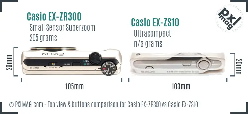 Casio EX-ZR300 and EX-ZS10 top control panel comparison