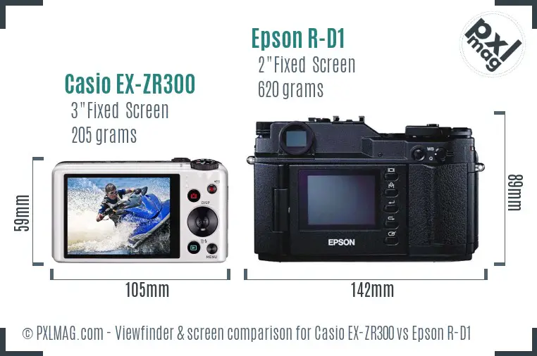 Casio EX-ZR300 vs Epson R-D1 Screen and Viewfinder comparison