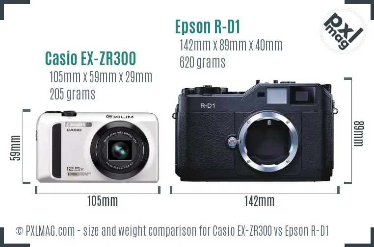 Casio EX-ZR300 vs Epson R-D1 size comparison
