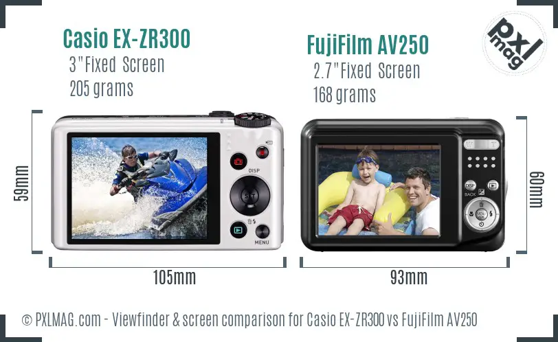 Casio EX-ZR300 vs FujiFilm AV250 Screen and Viewfinder comparison