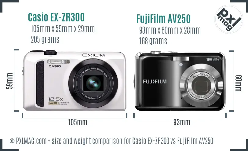 Casio EX-ZR300 vs FujiFilm AV250 size comparison
