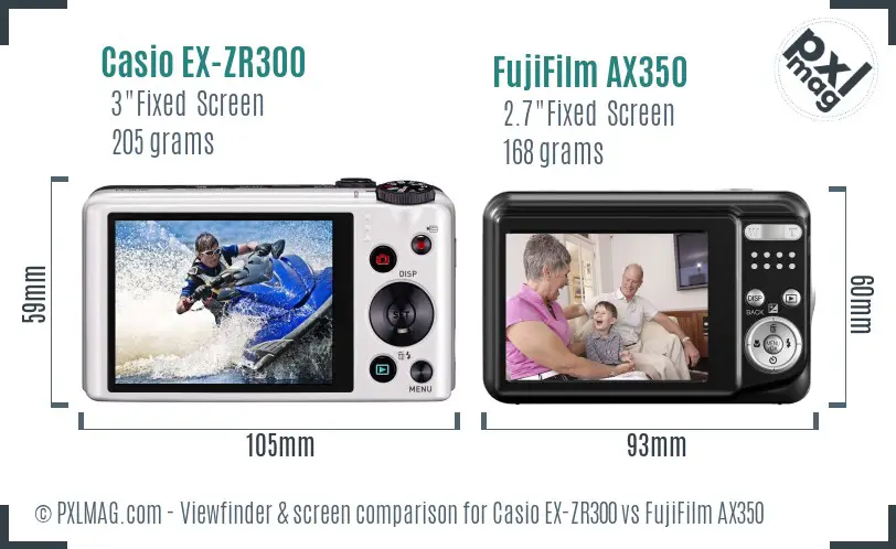 Casio EX-ZR300 vs FujiFilm AX350 Screen and Viewfinder comparison