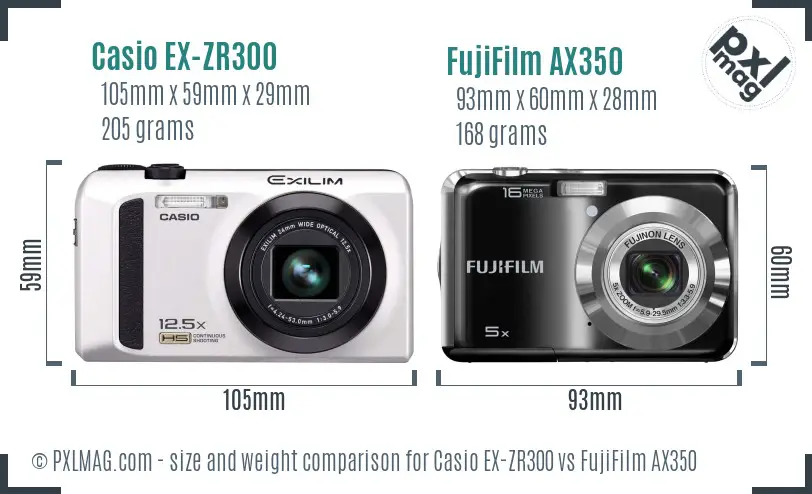 Casio EX-ZR300 vs FujiFilm AX350 size comparison