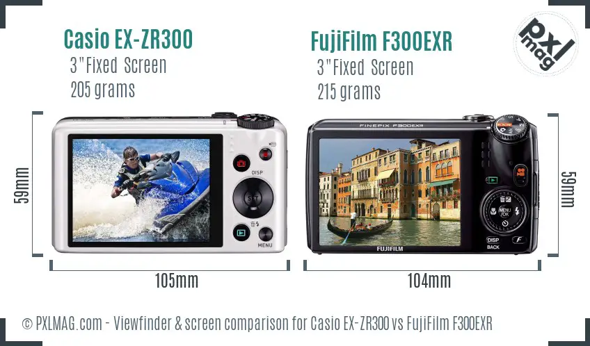 Casio EX-ZR300 vs FujiFilm F300EXR Screen and Viewfinder comparison